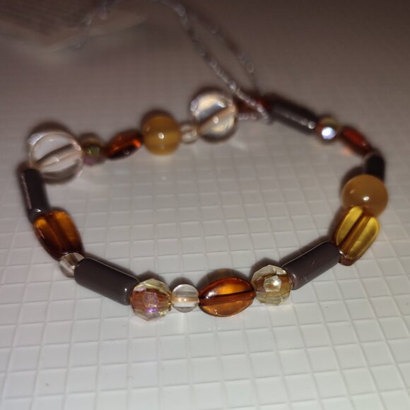 Bracelet Tones of Brown Cream Elastic Vintage Medium Hand crafted handmade Chic - Picture 4 of 4